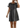 thumbnail image 1 of ICHUANYI Women's Summer Dresses Fashion Striped Print Short Sleeve Crewneck Dress Trendy 2024, 1 of 7