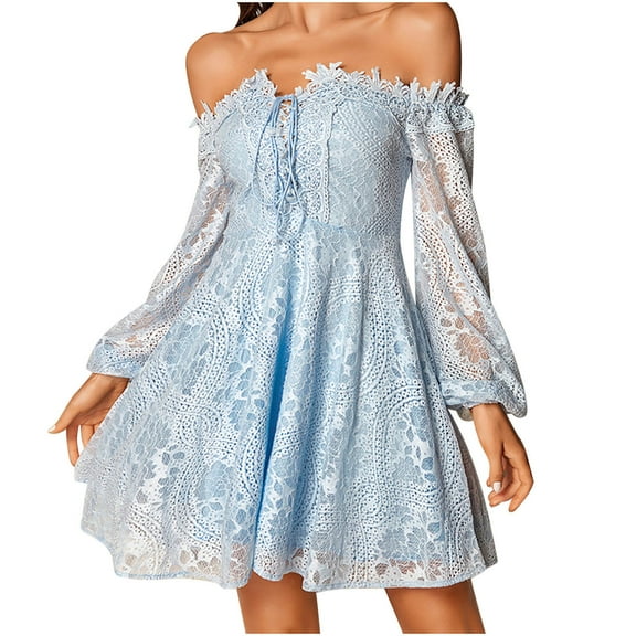 ICHUANYI Women's Summer Mbroidered Lace One Shoulder Short Skirt Sweet Beauty Style