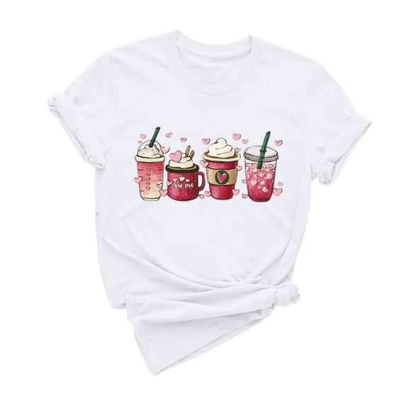 ICHUANYI Women's Summer Shirts Fashion Casual Crew Neck Short Sleeve Tops Valentine's Day Print T-shirt Cloth New Trending