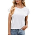 thumbnail image 1 of ICHUANYI Women's Summer Tops Crew Neck Short Sleeve Solid T-shirt Casual Loose Shirts Cloth New Trending, 1 of 2