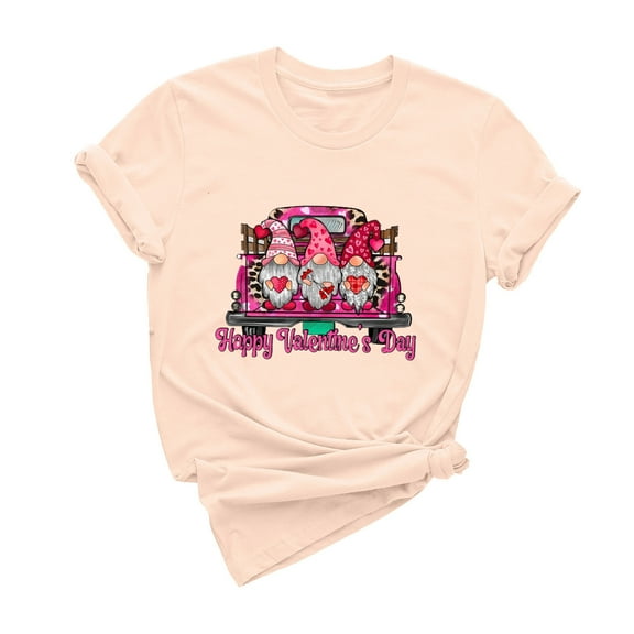 ICHUANYI Women's Summer Tops Fashion Casual Short Sleeve Crew Neck Shirts Valentine's Day Print T-shirt Cloth New Trending