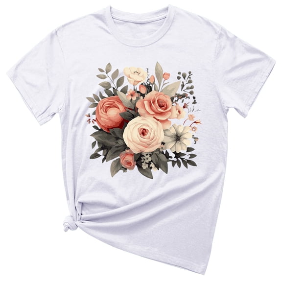 ICHUANYI Women's Summer Tops Fashion Crewneck Floral Print Short Sleeve T Shirt Casual Loose Shirts New Style