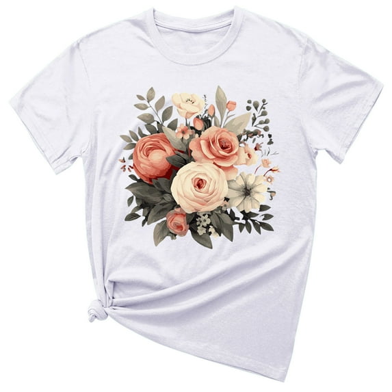 ICHUANYI Women's Summer Tops Fashion Crewneck Floral Print Short Sleeve T Shirt Casual Loose Shirts New Style