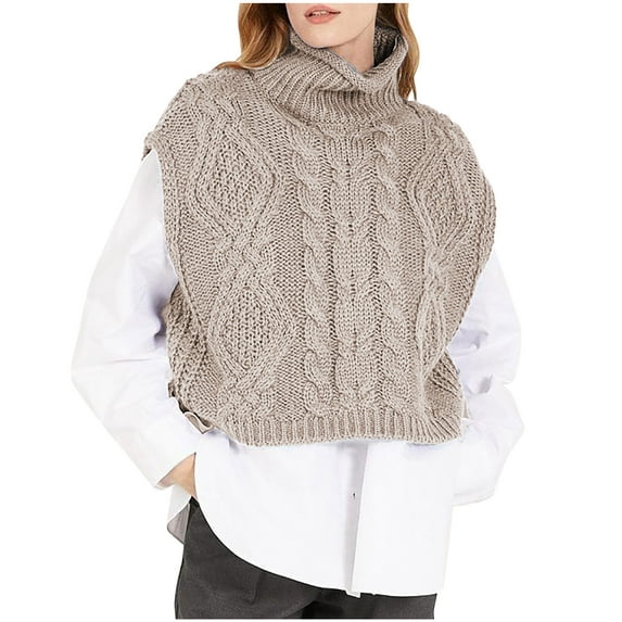 ICHUANYI Women's Sweater Vest Trendy Solid Casual Slim Sleeveless Turtle Neck Knitted Pullover Vest
