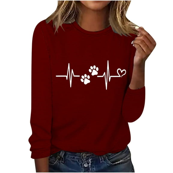ICHUANYI Women's Sweatshirts Print Crew Neck Pullover Long Sleeve Casual Shirts