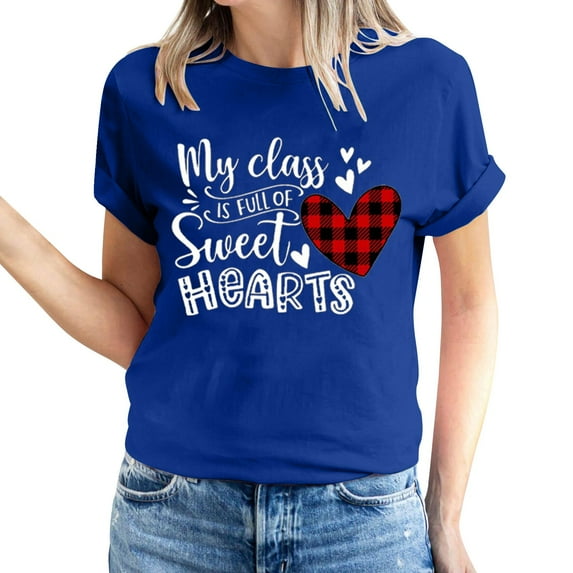 ICHUANYI Women's T-shirt Valentine's Day Letter Print Shirts Short Sleeve Crew Neck Tops Cloth New Trending