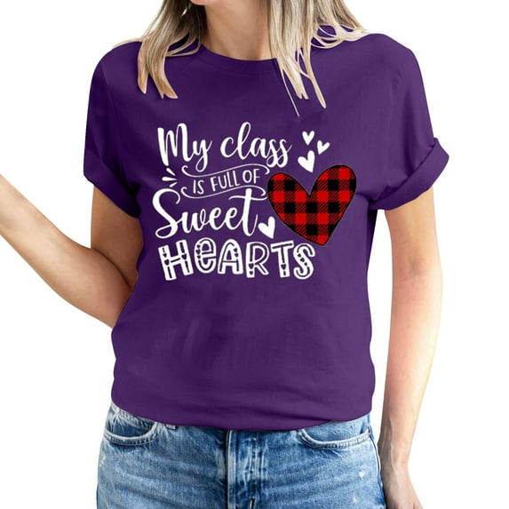 ICHUANYI Women's T-shirt Valentine's Day Letter Print Shirts Short Sleeve Crew Neck Tops Cloth New Trending