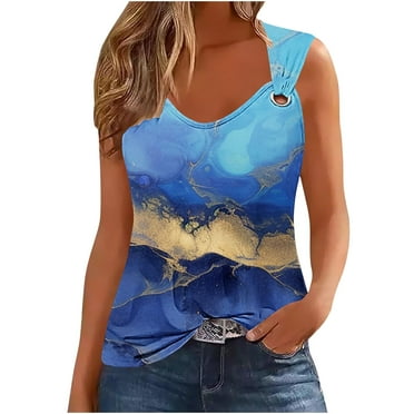 ICHUANYI Women's Tank Tops Fashion Casual Summer Tee Sleeveless Print Crew Neck Shirts T Shirt