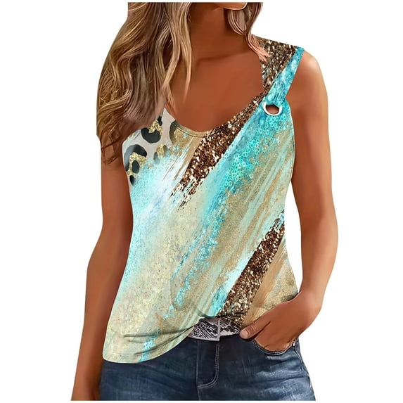ICHUANYI Women's Tank Tops Print Crew Neck Sleeveless Camisole Blouse