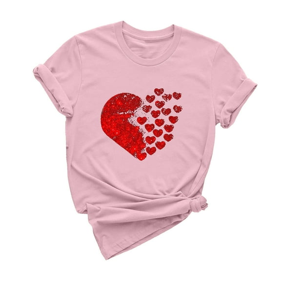 ICHUANYI Women's Tops Fashion Casual Crew Neck Short Sleeve Shirts Valentine's Day Print T-shirt Cloth New Trending