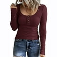 thumbnail image 1 of ICHUANYI Women's Tops Trendy Long Sleeve Henley T Shirts Solid Crew Neck Ribbed Knit Basic Shirts Button Slim Fit Tees, 1 of 5