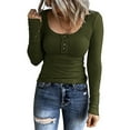 thumbnail image 1 of ICHUANYI Women's Tops Trendy Long Sleeve Henley T Shirts Solid Scoop Neck Ribbed Knit Basic Shirts Button Slim Fit Tees Blouse Tunics, 1 of 7