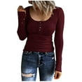 thumbnail image 1 of ICHUANYI Women's Tops Trendy Long Sleeve Henley T Shirts Solid Scoop Neck Ribbed Knit Basic Shirts Button Slim Fit Tees Blouse Tunics, 1 of 7