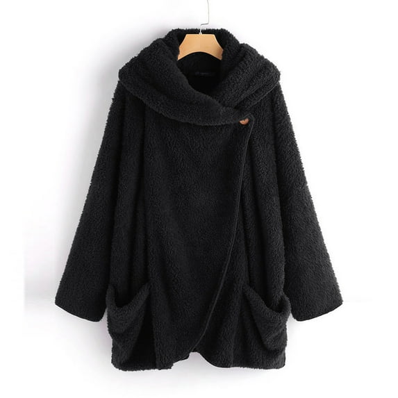 ICHUANYI Women's Trendy Batwing Long Sleeve Soft Chunky Fuzzy Sweater Solid Button Down Lapel Pocket Cardigans Fall Winter Outwear Coat