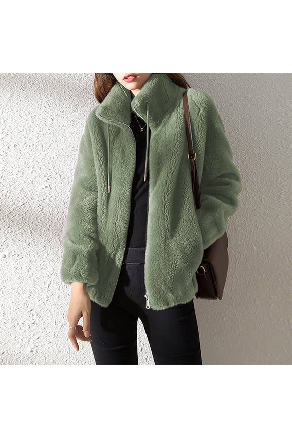 ICHUANYI Women's Trendy Casual Zip Up Fuzzy Cardigan Sweaters Oversized Solid Lapel Chunky Outwear Coats 2023 Fall Winter