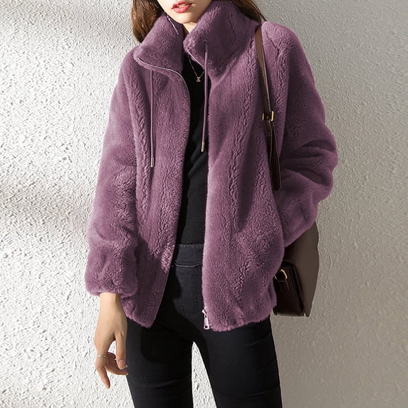 ICHUANYI Women's Trendy Casual Zip Up Fuzzy Cardigan Sweaters Oversized Solid Lapel Chunky Outwear Coats 2023 Fall Winter