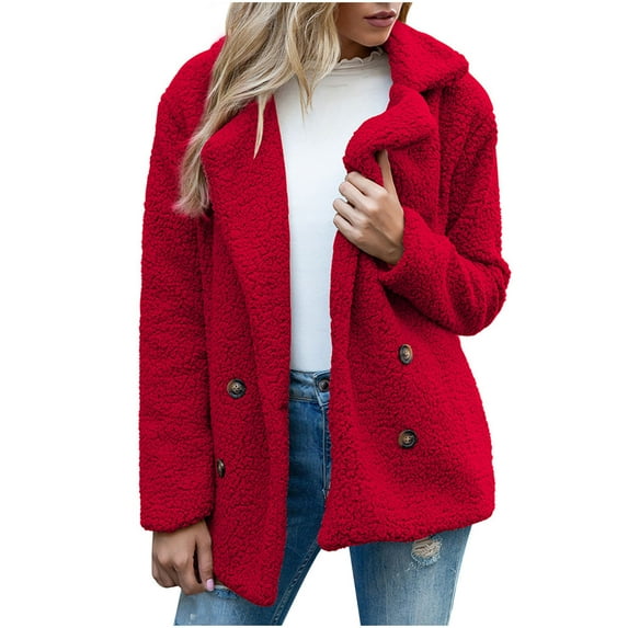 ICHUANYI Women's Trendy Coat Long Sleeve Lapel Button Down Fuzzy Pocket Shaggy Oversized Jacket Fall Winter Clothes Outfits 2023