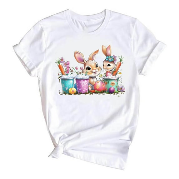 ICHUANYI Women's Trendy Crewneck Print Short Sleeve Tops Easter T Shirt Casual Loose Shirts New 2024