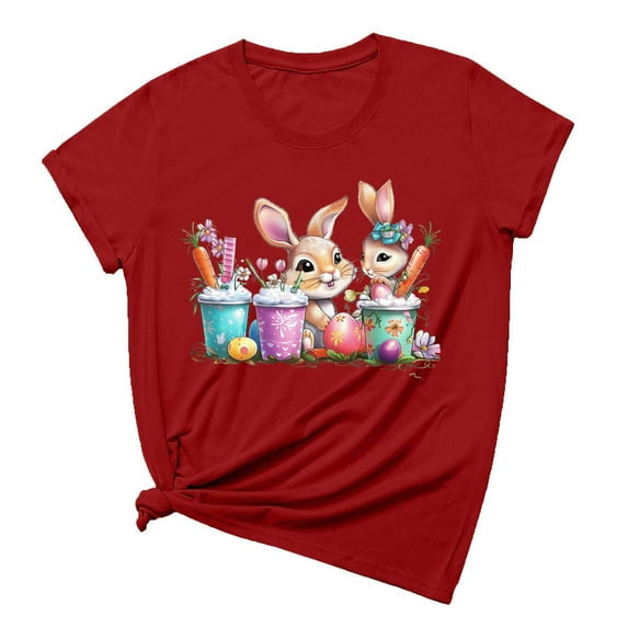 ICHUANYI Women's Trendy Crewneck Print Short Sleeve Tops Easter T Shirt Casual Loose Shirts New 2024