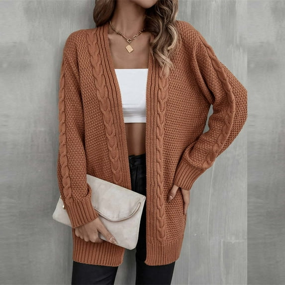 ICHUANYI Women's Trendy Fall Winter Soft Open Front Cardigan Sweaters Oversized Solid V Neck Knit Chunky Outwear Coats