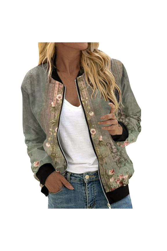 ICHUANYI Women's Trendy Fitted Long Sleeve Zipper Blazer Bomber Jacket Fall Winter Clothes Outfits 2023