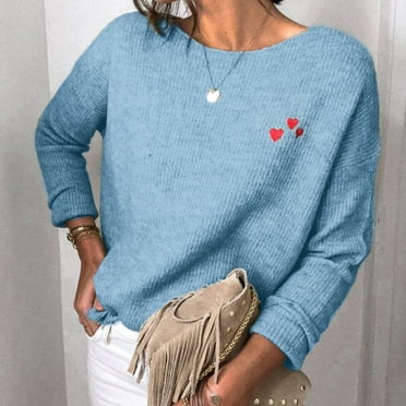 ICHUANYI Women's Trendy Heart Print Oversized Sweaters Long Sleeve Crewneck Pullover Fall Winter Casual Knit Jumper Tops