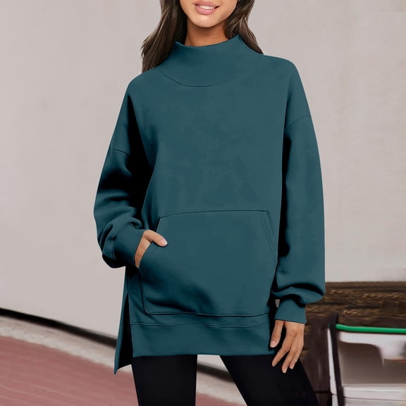ICHUANYI Women's Turtleneck Oversized Sweatshirt Casual Long Sleeve Loose Sweatshirt Pullovers Tunic Tops