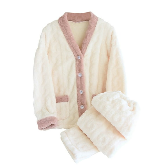 ICHUANYI Women's V-neck Loose Long Sleeve Top Pocket Elastic Waist Pants Pajamas Home Clothing Set Summer