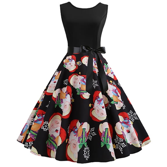 ICHUANYI Women's Vintage Print Sleeveless V Neck Christmas Evening Party Dress Spring Summer Fashion 2024