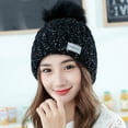 thumbnail image 1 of ICHUANYI Women's Winter Hat Solid Fuzzy Lined Chunky Beanie with Pom Ball, 1 of 3