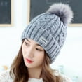 thumbnail image 1 of ICHUANYI Women's Winter Hat Solid Fuzzy Lined Chunky Beanie with Pom Ball, 1 of 3