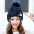 thumbnail image 1 of ICHUANYI Women's Winter Hat Solid Fuzzy Lined Chunky Beanie with Pom Ball, 1 of 3