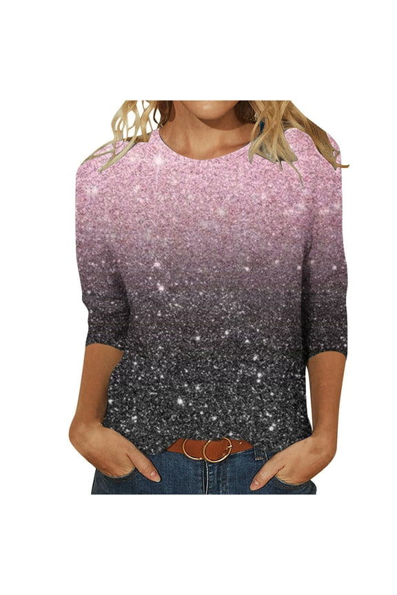 ICHUANYI Womens 3/4 Sleeves Shirts Summer Print Blouse Pullover Casual Loose Tunic Tops