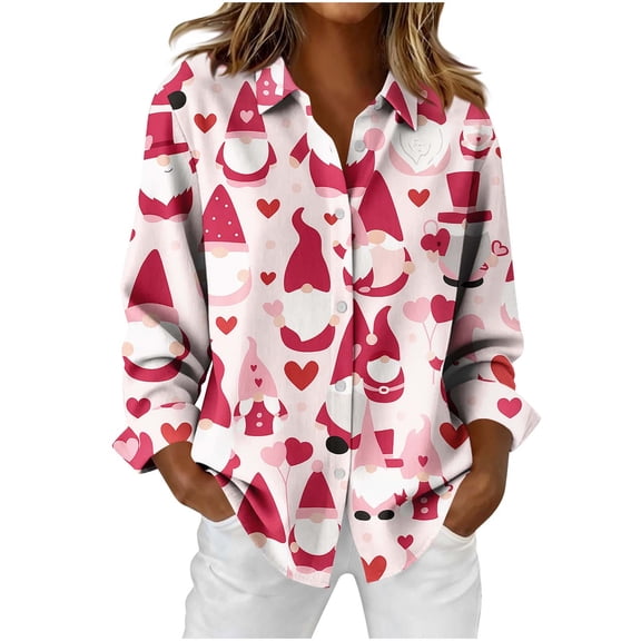 ICHUANYI Womens Button Down Shirts Women Print Long Sleeve Single Breasted Pocket Casual Shirt