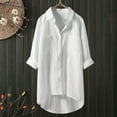 thumbnail image 1 of ICHUANYI Womens Button Down Solid Shirts High-low Hem Lapel Long Sleeve Blouses V Neck Casual Loose Tops with Pockets, 1 of 8