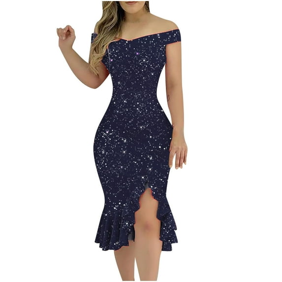 ICHUANYI Womens Casual Elegant Slimming Irregular Ruffle Hem Print Buttocks Dress Spring Summer Clothing