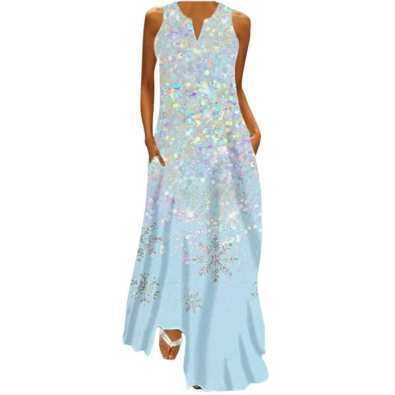 ICHUANYI Womens Casual Loose Print Beach Tank Dress V-neck Pocket Sundress Sleeveless Dresses