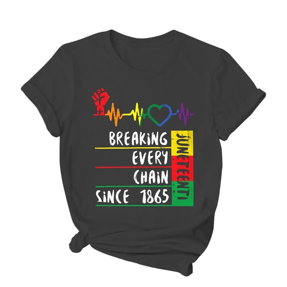 ICHUANYI Womens Casual Shirts Letter Print Crew Neck Short Sleeve T-Shirt Tops Fashion Clothing