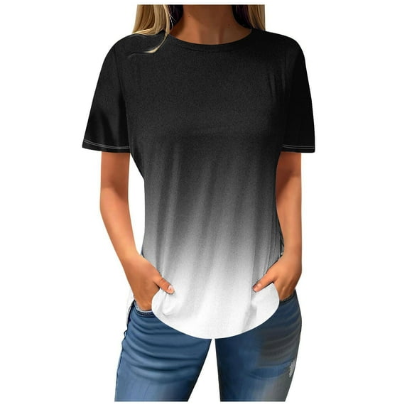 ICHUANYI Womens Casual Solid Short Sleeve Crew Neck Shirts T-shirt Summer Tops Fashion Clothing