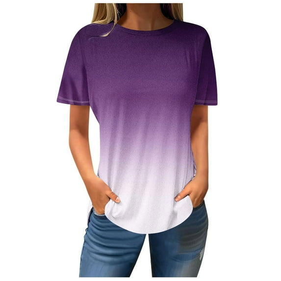ICHUANYI Womens Casual Solid Short Sleeve Crew Neck Shirts T-shirt Summer Tops Fashion Clothing