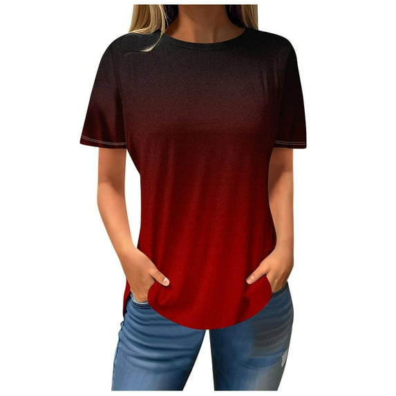 ICHUANYI Womens Casual Solid Short Sleeve Crew Neck Shirts T-shirt Summer Tops Fashion Clothing