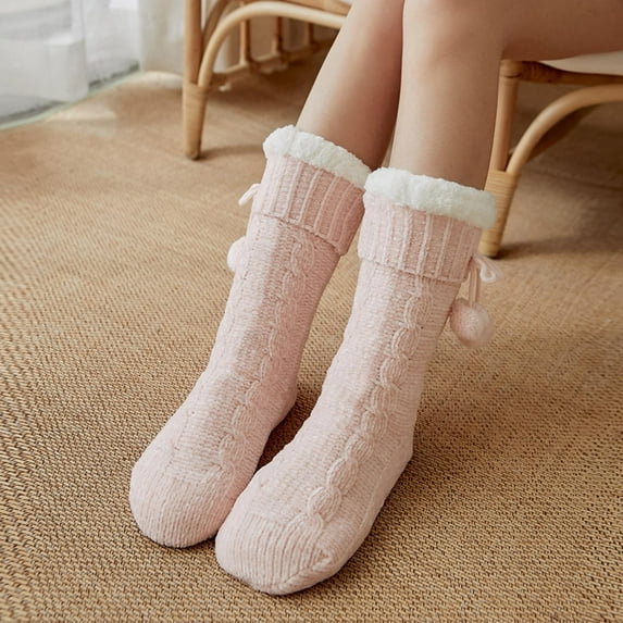 ICHUANYI Womens Classic Non Slip Slipper Socks Winter Warm Soft Solid Cozy Fuzzy Lined Warm Grippers Home Socks