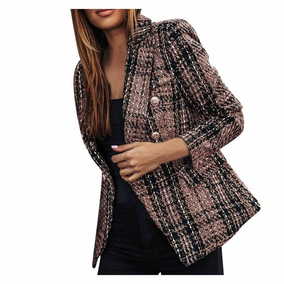 ICHUANYI Womens Classic Plaid Blazers Lapel Open Front Long Sleeve Work Office Jackets Blazer Fall Winter Clothes Outfits 2023