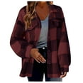 thumbnail image 1 of ICHUANYI Womens Classic Plaid Shacket Button Down Long Sleeve Shirt Coat Flannel Jacket Loose Shirts Fall Winter Clothes Outfit, 1 of 4