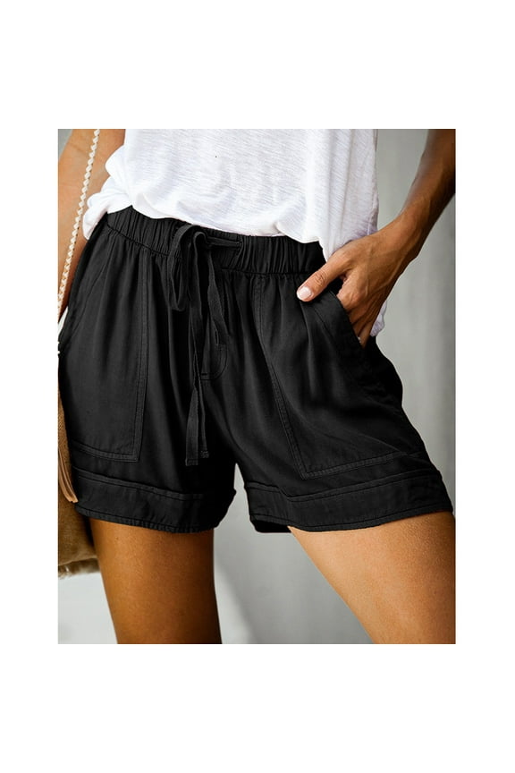 ICHUANYI Womens Comfy Drawstring Splice Casual Elastic Waist Pocketed Loose Shorts Pants
