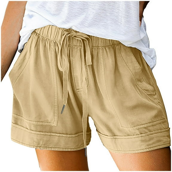 ICHUANYI Womens Comfy Drawstring Splice Casual Elastic Waist Pocketed Loose Shorts Pants