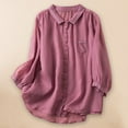 thumbnail image 1 of ICHUANYI Womens Cotton and Linen Solid Shirts Button Down Lapel Long Sleeve Blouses Fall V Neck Casual Loose Tops, 1 of 4