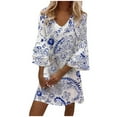 ICHUANYI Womens Dress Fashion Print Causal V Neck 3/4 Sleeve Vacation