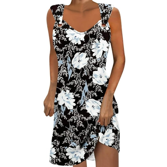 ICHUANYI Womens Dress Summer Casual Sleeveless Floral Print Midi Tank Vest Dresses