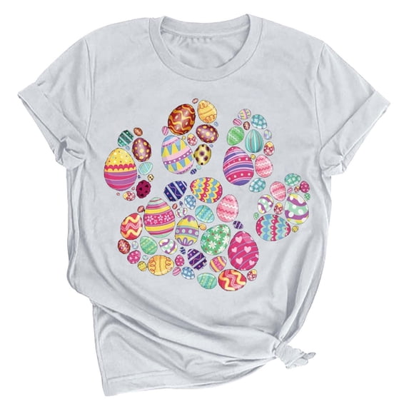 ICHUANYI Womens Easter T Shirt Stylish Short Sleeve Crew Neck Shirts Casual Loose Print Tops Fashion Clothing